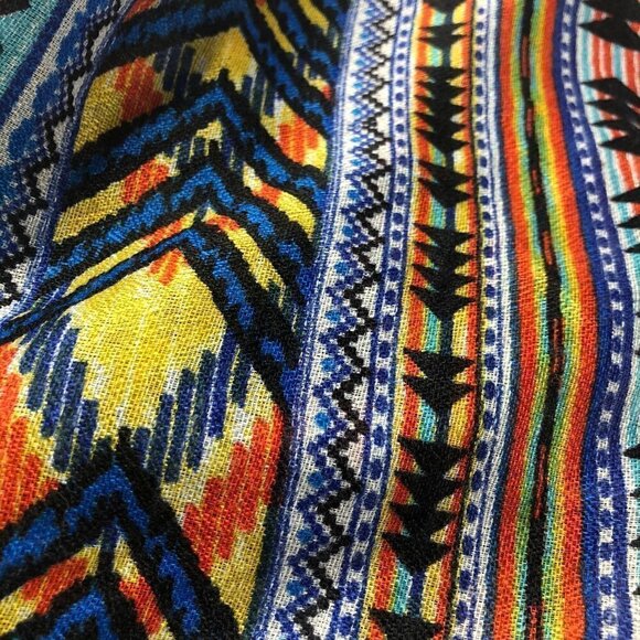 Artsy Boho Lightweight Summer Aztec Arrow Bright Fun Blue Yellow Orange Scarf - Picture 6 of 12